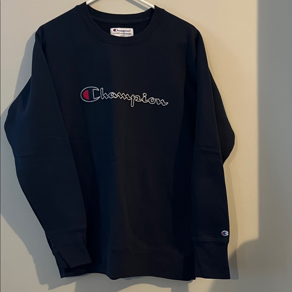 Champion Navy Crewneck with Embroidered Script Logo